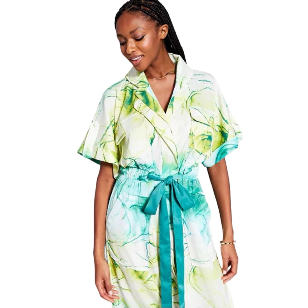 Jeannie Mai x I.N.C Button Down Short Sleeve Tie Dye Midi Dress Sz XS